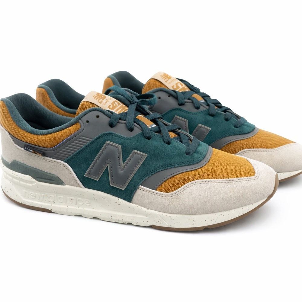 New Balance Men's Teal, Mustard & Cream Suede Mesh Sneakers